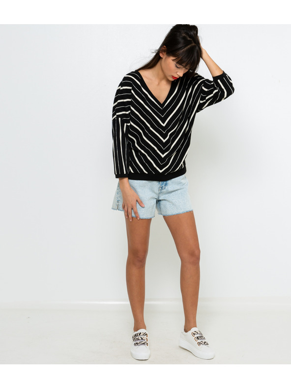 CAMAIEU Fekete csíkos CAMAIEU pulóver