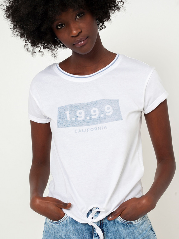 CAMAIEU Fehér CAMAIEU póló felirattal és csomóval