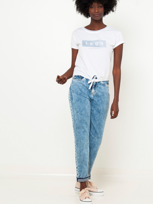 CAMAIEU Fehér CAMAIEU póló felirattal és csomóval