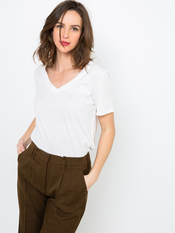 CAMAIEU Fehér V-nyakú CAMAIEU póló