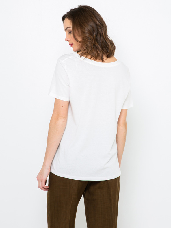 CAMAIEU Fehér V-nyakú CAMAIEU póló