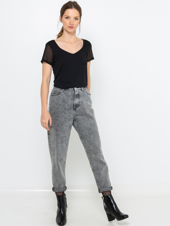 CAMAIEU Fekete CAMAIEU póló átlátszó ujjakkal