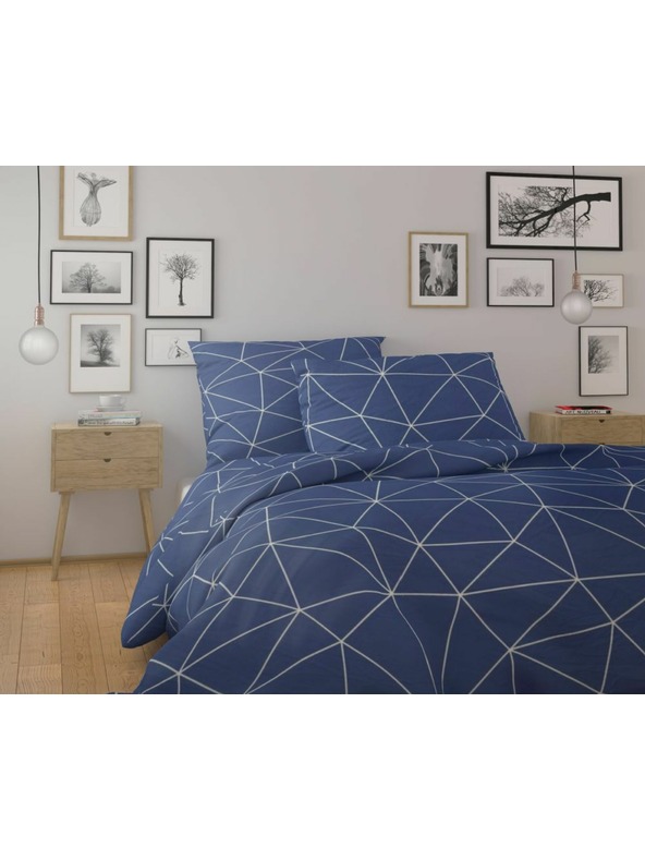 Kvalitex Hosszított pamut ágynemű NORDIC COLLECTION 140x220, 70x90cm GRID kék