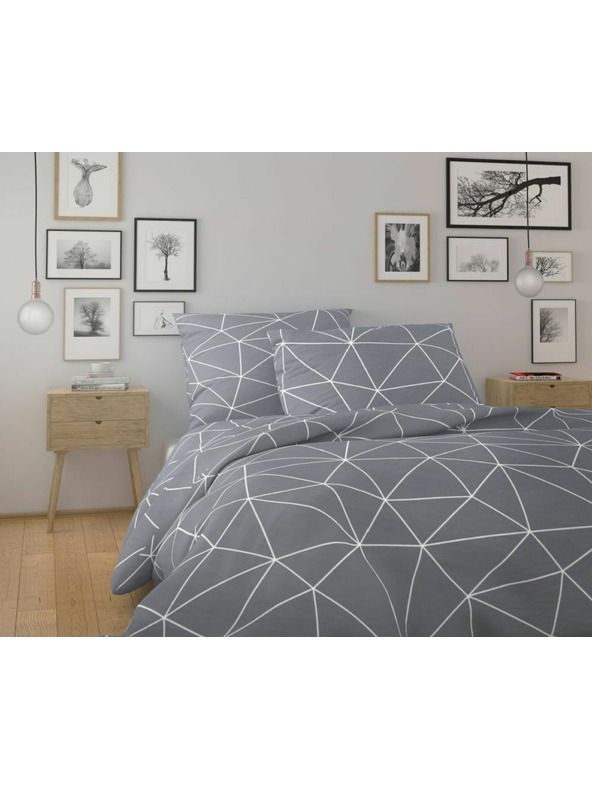 Kvalitex Francia hosszított pamut ágynemű NORDIC COLLECTION 240x220, 70x90cm GRID szürke