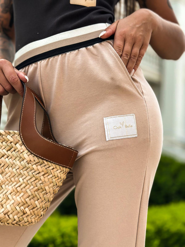 Edoti Melegítőnadrág háromszínű gumival - bézs