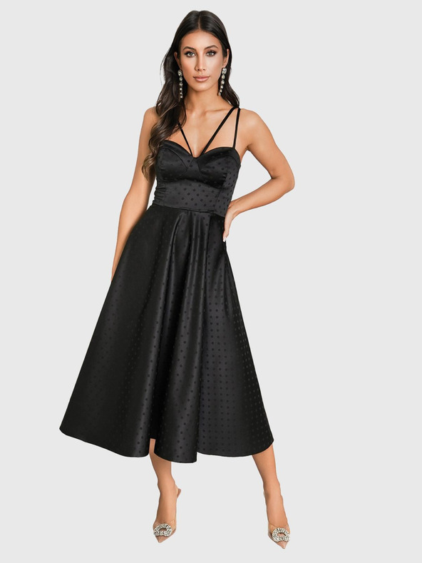 Edoti MARILYN pöttyös midi ruha - fekete