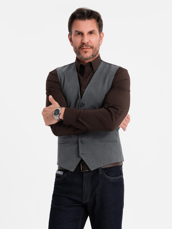 Ombre Clothing Férfi szürke öltönymellény klasszikus részletekkel és béléssel