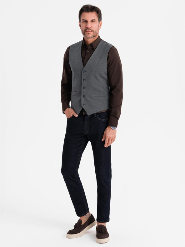 Ombre Clothing Férfi szürke öltönymellény klasszikus részletekkel és béléssel