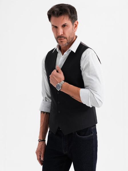 Ombre Clothing Férfi fekete öltönymellény klasszikus részletekkel és béléssel