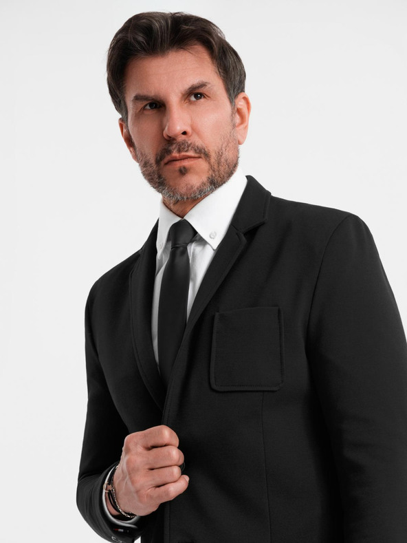 Ombre Clothing Férfi fekete zakó SLIM finom textúrával