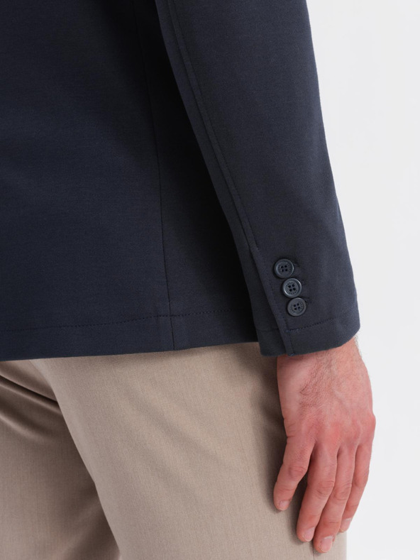 Ombre Clothing Férfi sötétkék zakó SLIM finom strukturált kötéssel