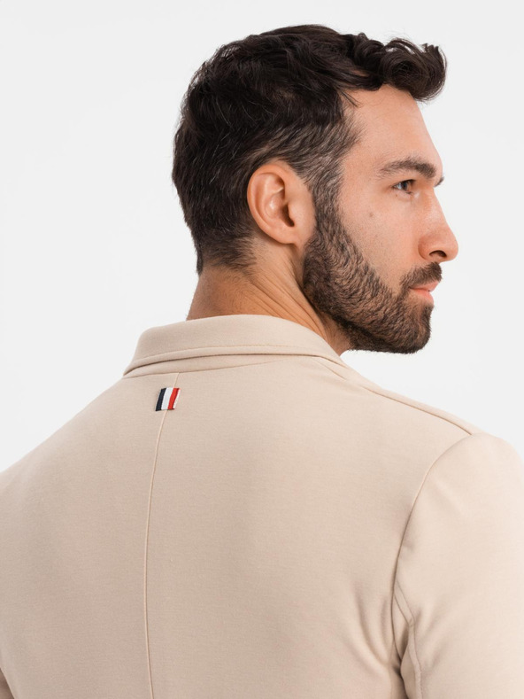 Ombre Clothing Férfi bézs zakó SLIM finom strukturált kötéssel