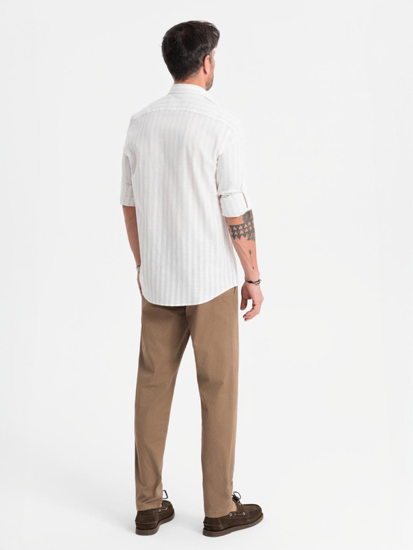 Ombre Clothing Férfi chino nadrág REGULAR FIT finom struktúrával - sötét bézs