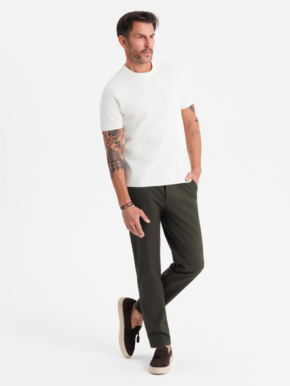 Ombre Clothing Férfi chino nadrág REGULAR FIT finom struktúrával - sötétzöld