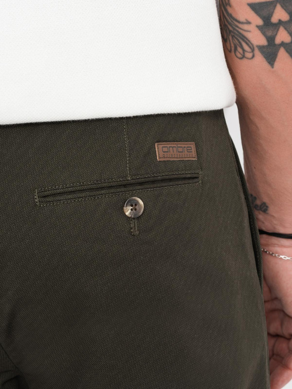 Ombre Clothing Férfi chino nadrág REGULAR FIT finom struktúrával - sötétzöld