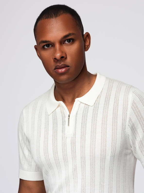 Ombre Clothing Férfi cipzáros gallérú polo póló - fehér