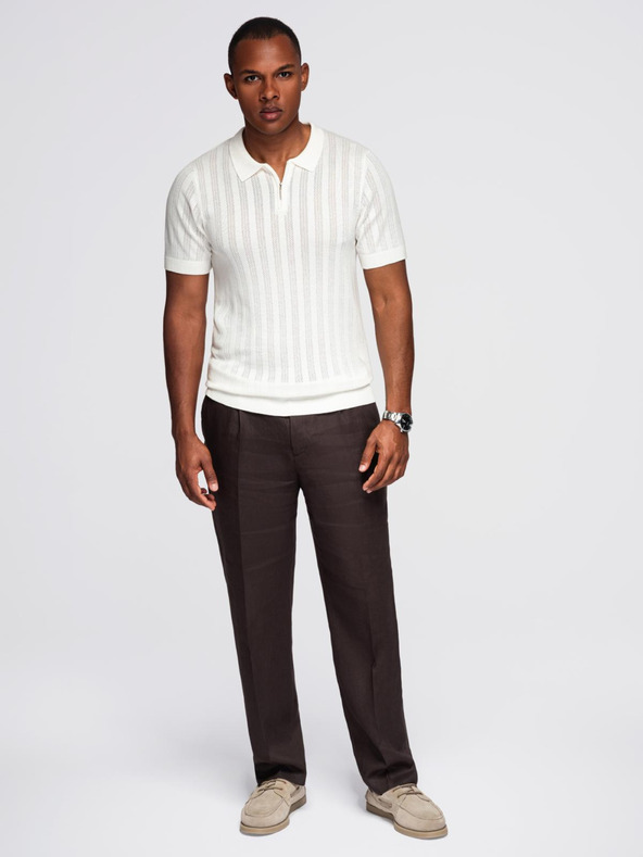 Ombre Clothing Férfi cipzáros gallérú polo póló - fehér