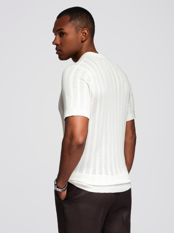 Ombre Clothing Férfi cipzáros gallérú polo póló - fehér