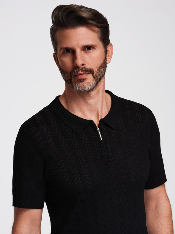 Ombre Clothing Férfi cipzáros gallérú polo póló - fekete