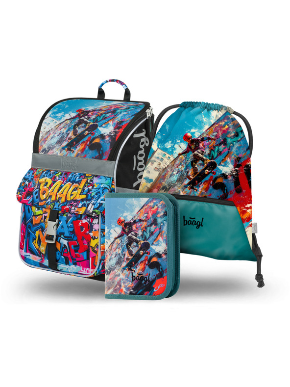 BAAGL  BAAGL 3 SZETT Zippy Gördeszkatelep: táska, tolltartó, tasak