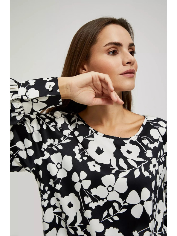 Moodo Fekete-fehér virágmintás blúz Moodo
