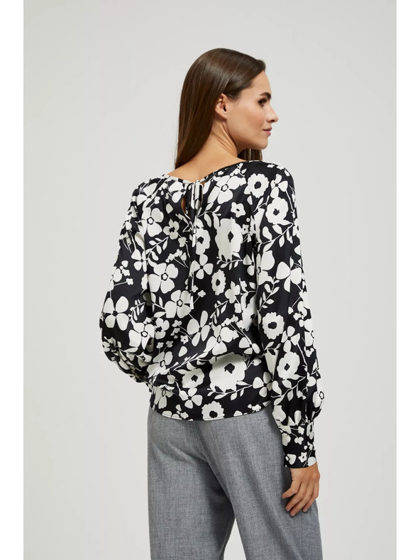 Moodo Fekete-fehér virágmintás blúz Moodo