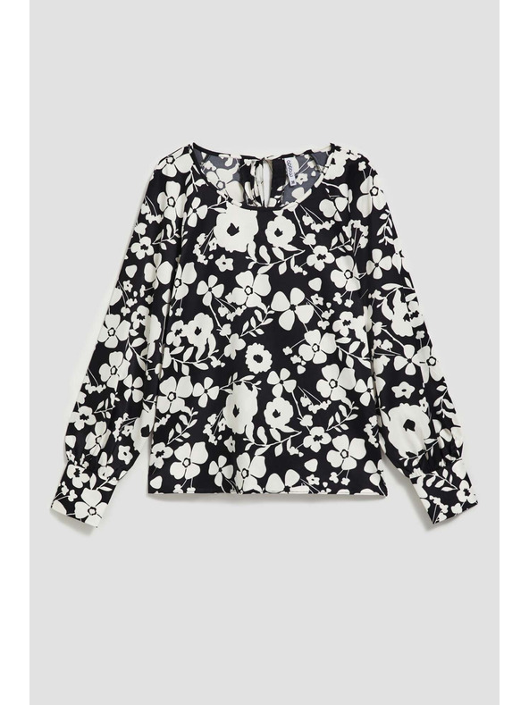 Moodo Fekete-fehér virágmintás blúz Moodo