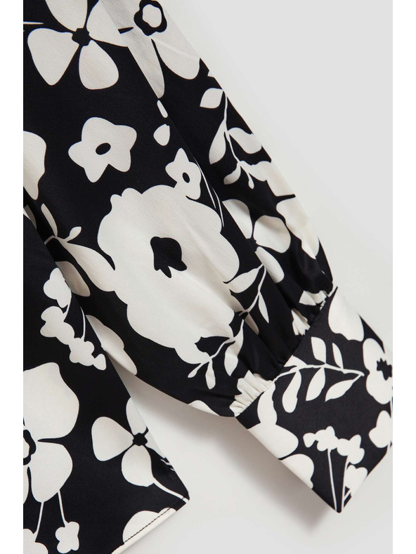 Moodo Fekete-fehér virágmintás blúz Moodo