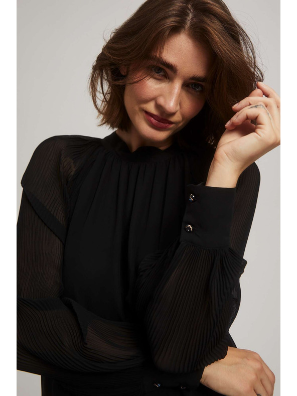 Moodo Fekete blúz áttetsző ujjakkal