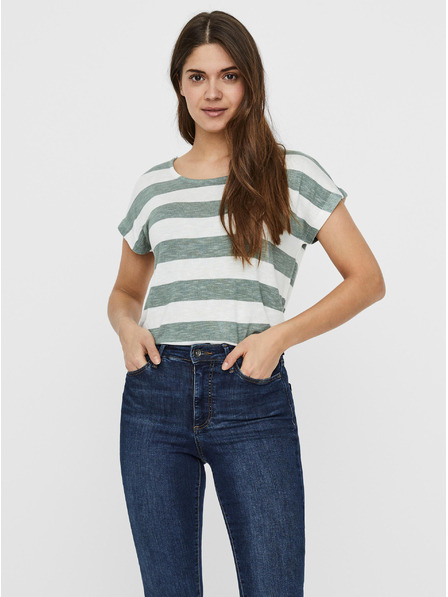 Vero Moda Zöld-fehér csíkos póló VERO MODA Wide Stripe zöld-fehér csíkos póló VERO MODA széles csíkos póló