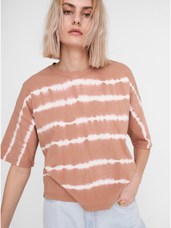 Noisy May Világosbarna mintás laza póló Noisy May Buster Noisy May Buster