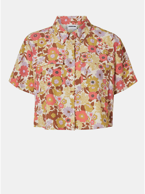 Noisy May Barna és krémszínű virágos rövid póló Noisy May Nika