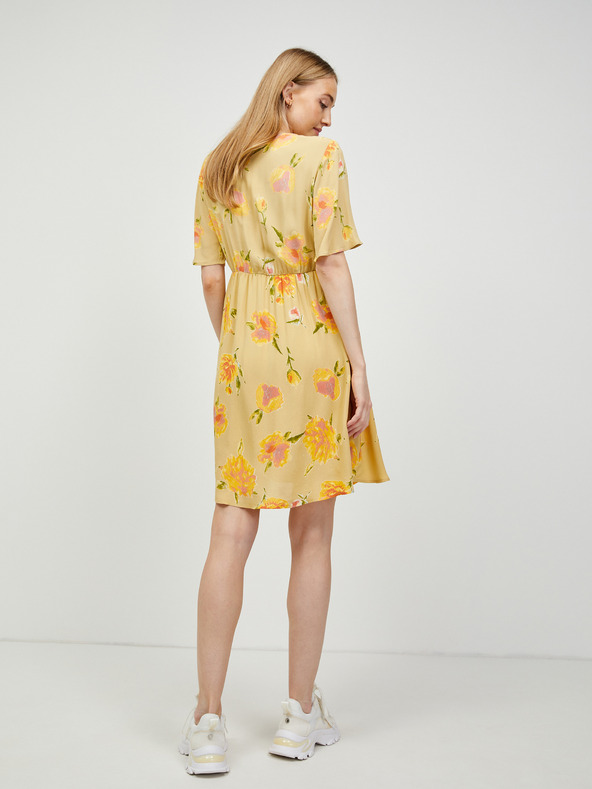 Pieces Sárga virágos csavart ruha nyakkendővel Pieces Tianna