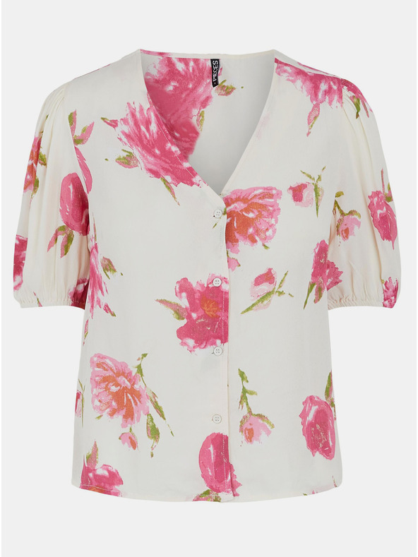 Pieces Krémszínű virágos, gombos blúz Pieces Tianna