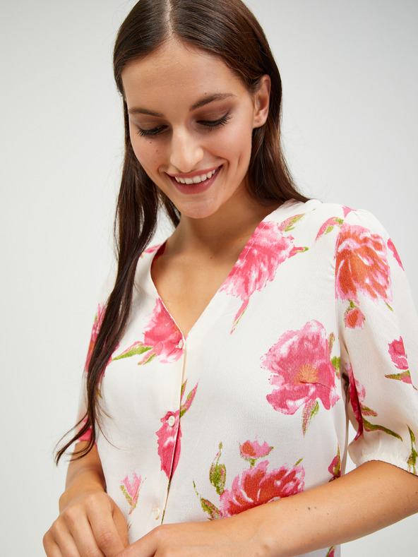 Pieces Krémszínű virágos, gombos blúz Pieces Tianna