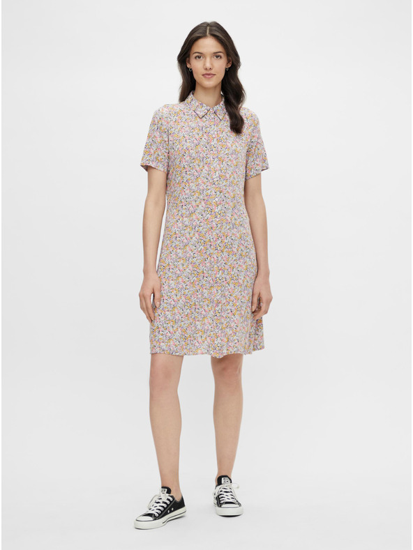 Pieces Sárga és lila virágos pólóruha Pieces Rilla