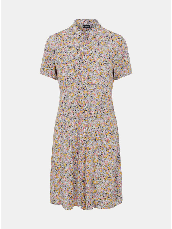 Pieces Sárga és lila virágos pólóruha Pieces Rilla