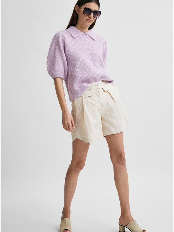 Selected Femme Krémszínű, magas derekú vászon rövidnadrág Selected Femme Cecilie