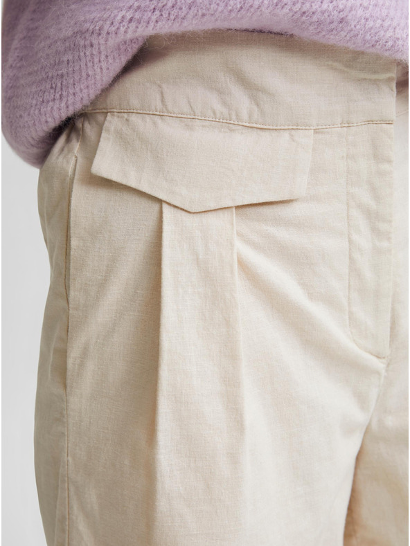 Selected Femme Krémszínű, magas derekú vászon rövidnadrág Selected Femme Cecilie