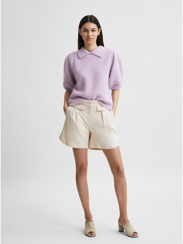 Selected Femme Krémszínű, magas derekú vászon rövidnadrág Selected Femme Cecilie