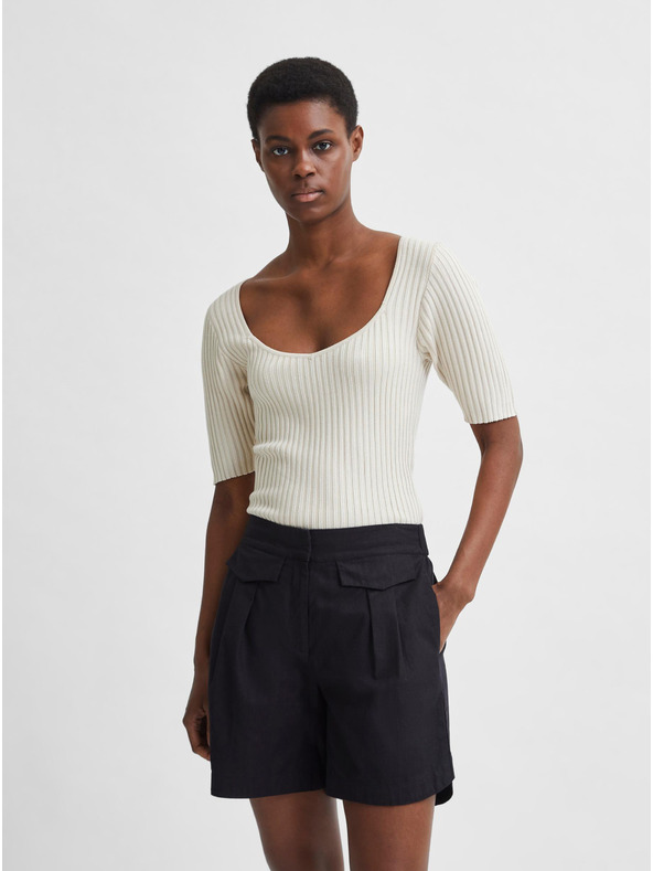 Selected Femme Krémszínű bordázott póló Selected Femme Mace