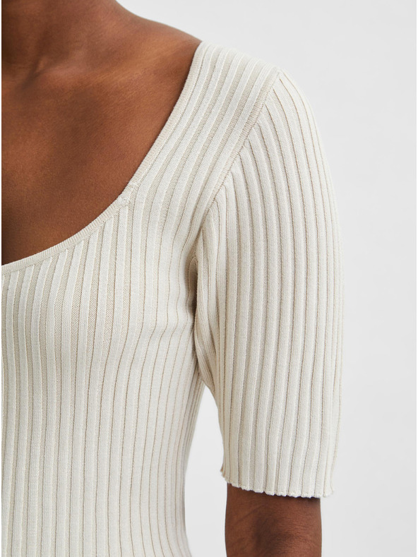 Selected Femme Krémszínű bordázott póló Selected Femme Mace