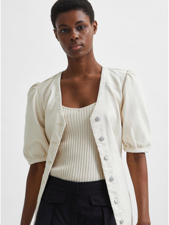 Selected Femme Krémszínű bordázott póló Selected Femme Mace