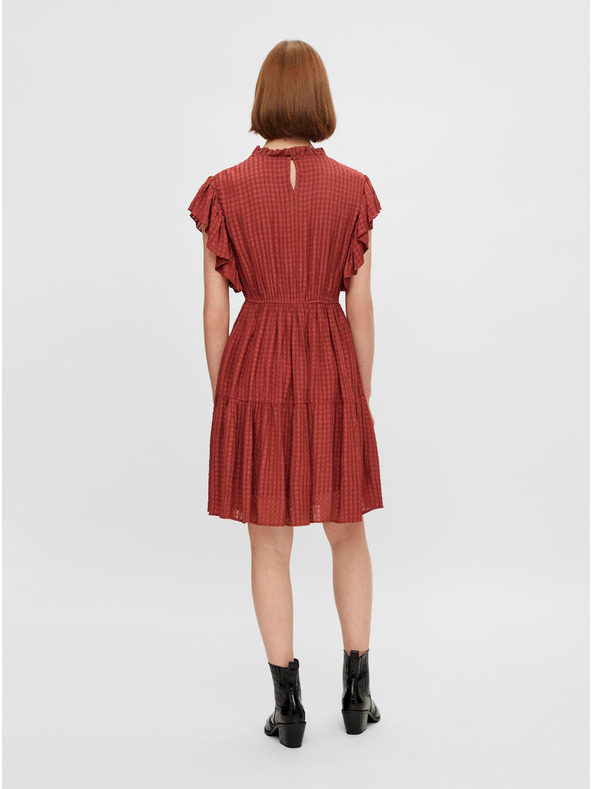 Pieces Barna mintás fodros ruha Pieces Liz