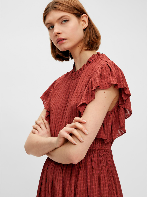 Pieces Barna mintás fodros ruha Pieces Liz