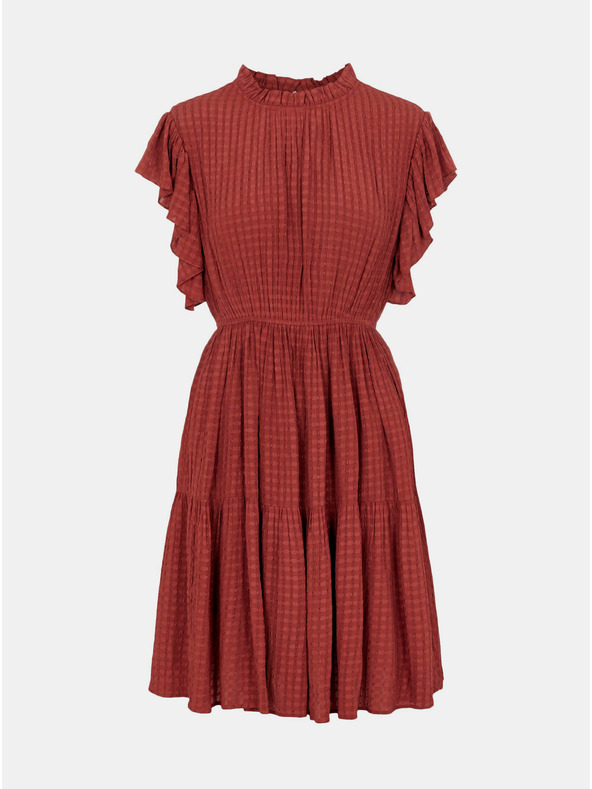 Pieces Barna mintás fodros ruha Pieces Liz