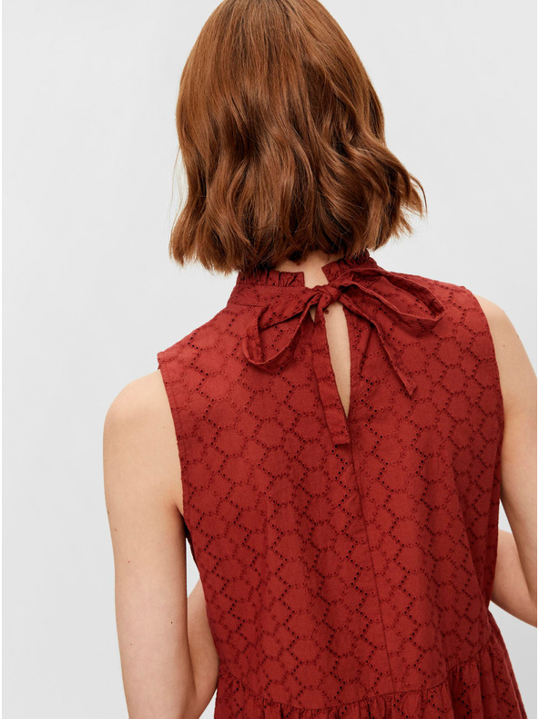 Pieces Barna mintás midi ruha állógallérral Pieces Lupin Lupin