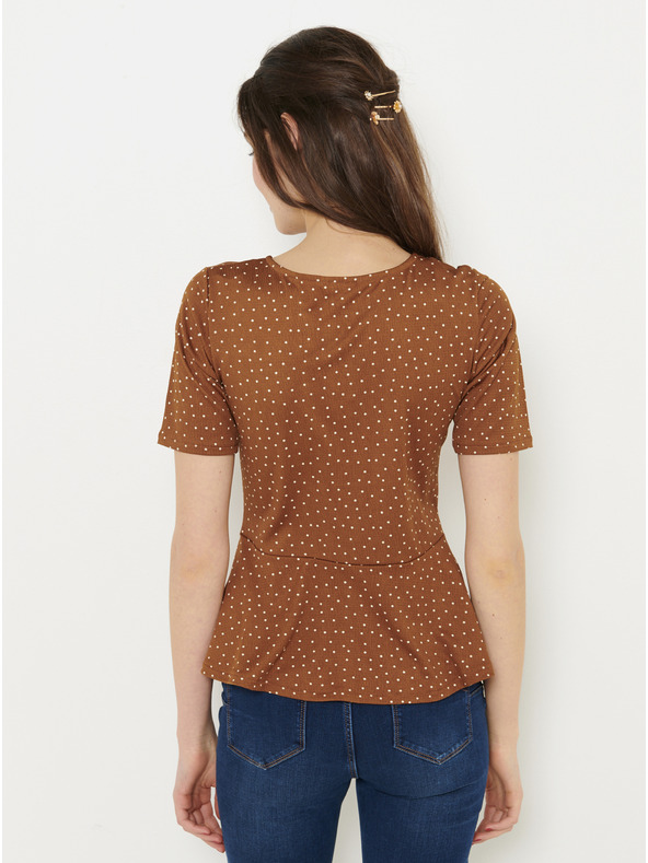 CAMAIEU Barna pöttyös blúz CAMAIEU