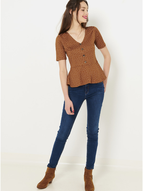 CAMAIEU Barna pöttyös blúz CAMAIEU