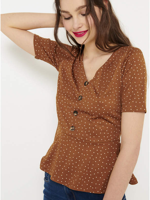 CAMAIEU Barna pöttyös blúz CAMAIEU
